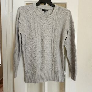 Banana Republic Blocked Cable Knit Sweater Womens Large Gray Wool Blend Crewneck